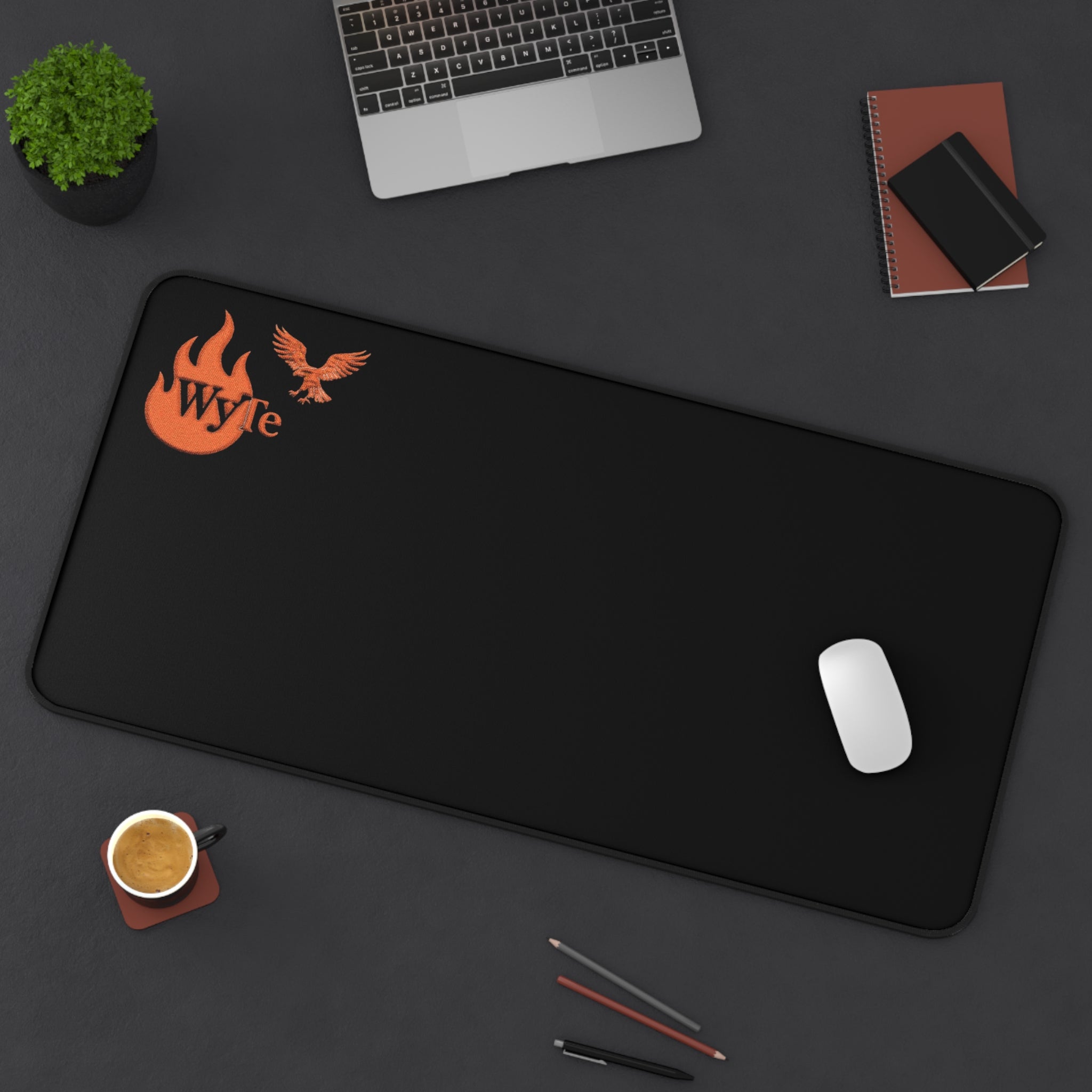 WyTe Flame & Eagle Black Desk Mat — Large Gaming/Office Mousepad