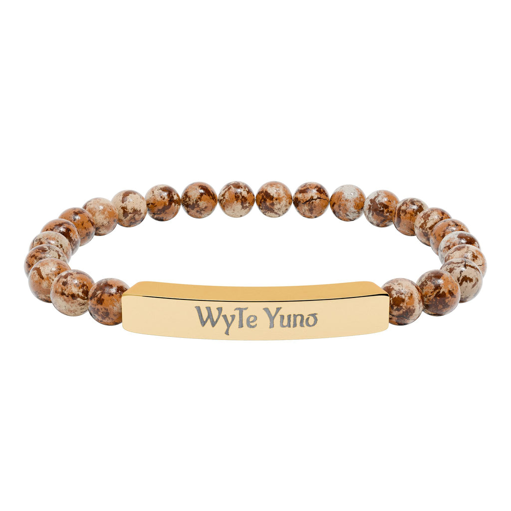 Engravable Natural Stone Bead Bar Bracelet – Personalized Stretch Bracelet