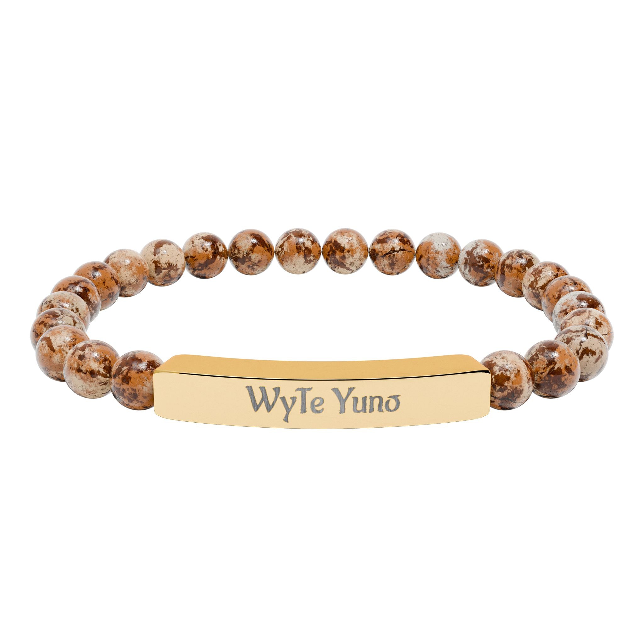 Engravable Natural Stone Bead Bar Bracelet – Personalized Stretch Bracelet