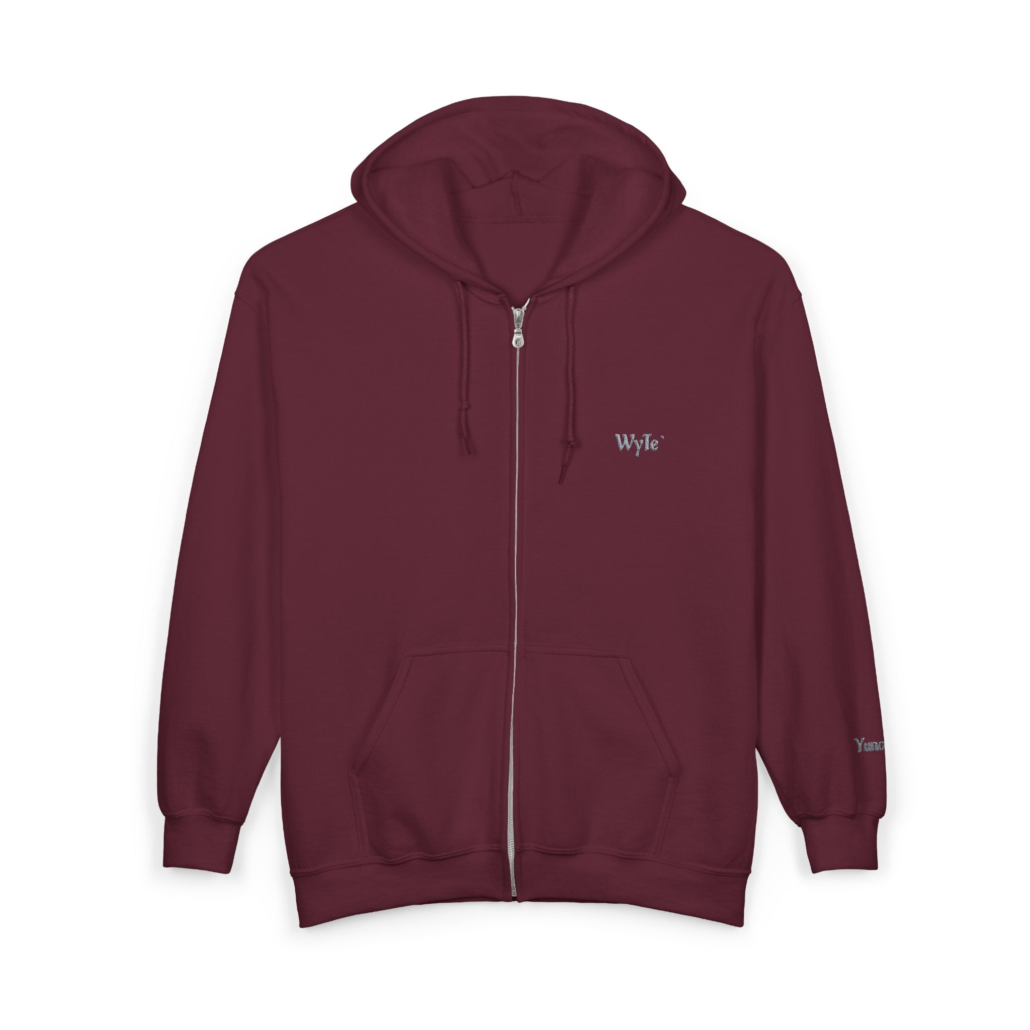 WyTe` Yuno` Classic Full-Zip Hoodie — Minimal Embroidered ' Chest Sweatshirt