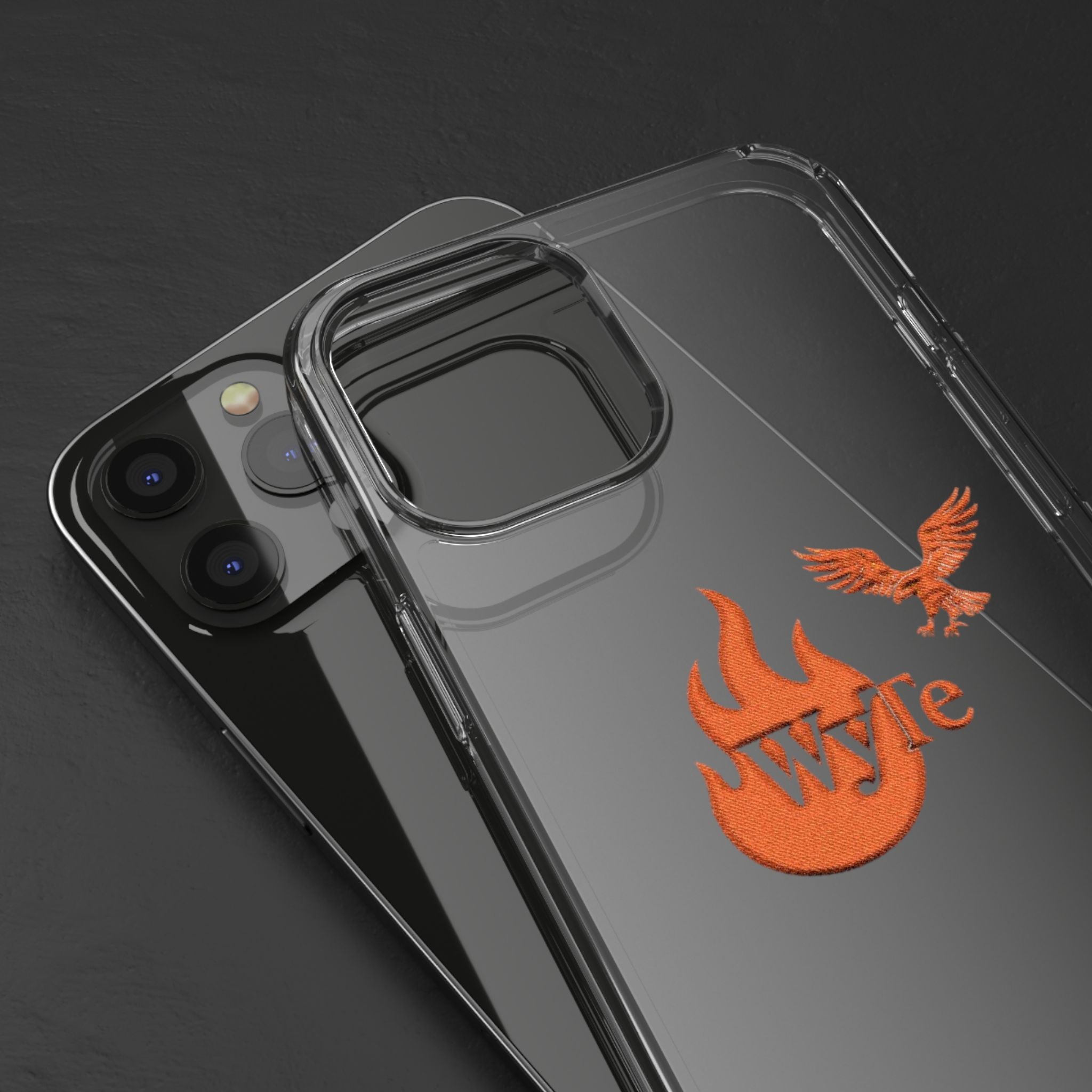 Clear Phone Case — Orange Flame & Eagle "Wyte" Clear Protective Cover