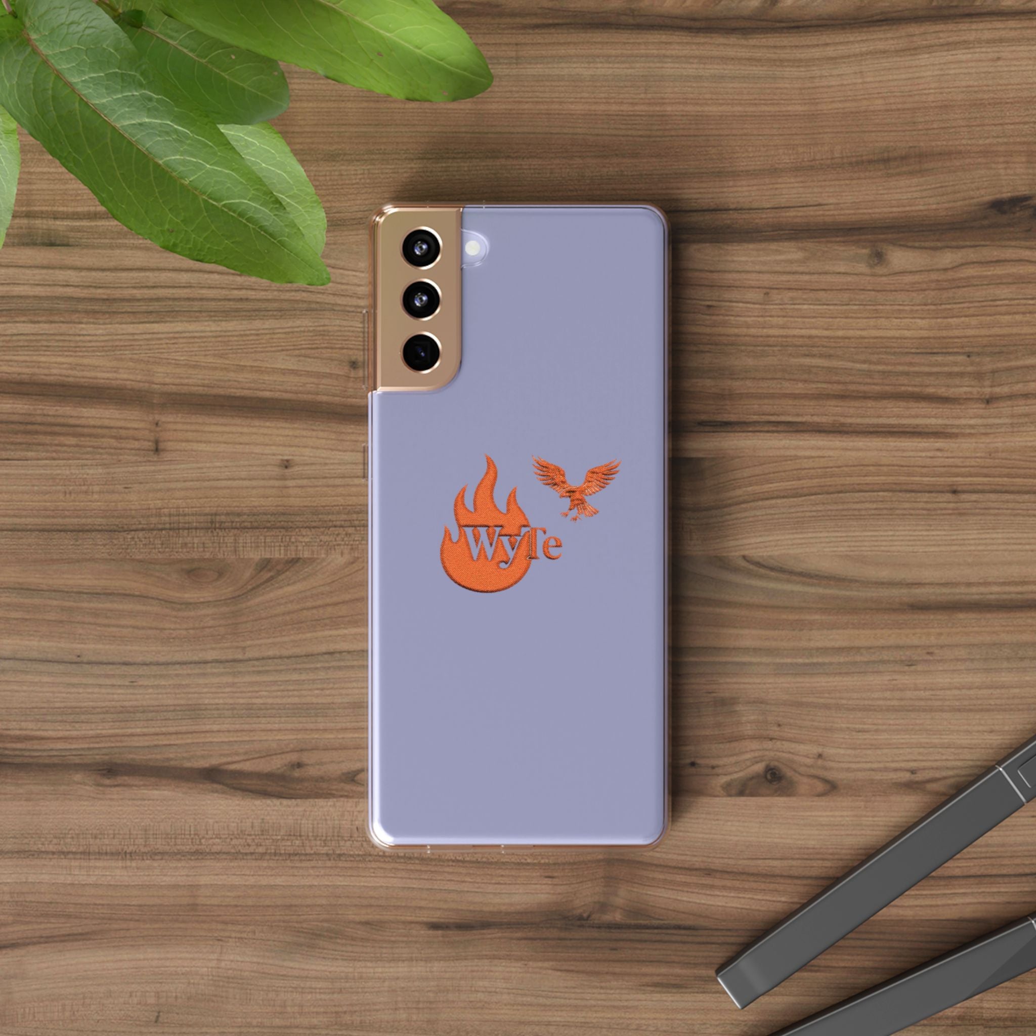 Clear Phone Case — Orange Flame & Eagle "Wyte" Clear Protective Cover