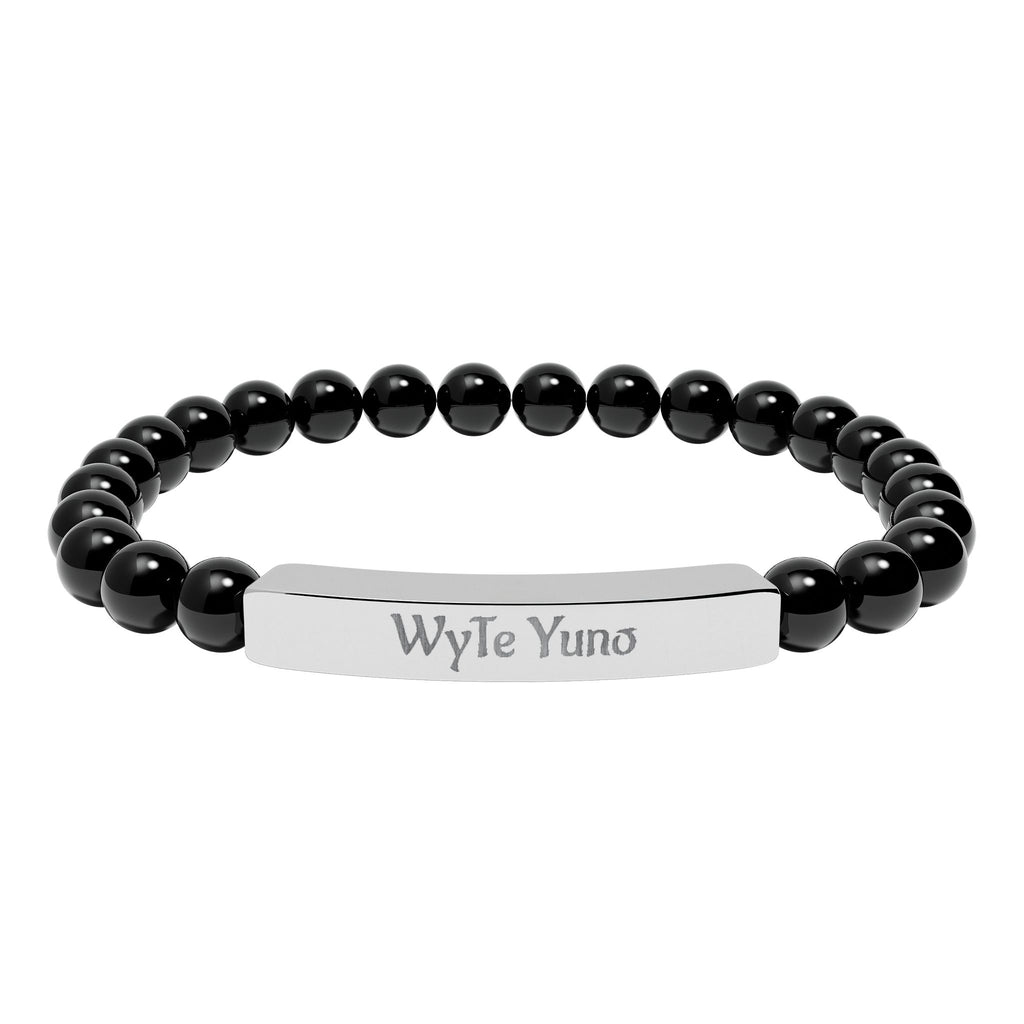 Engravable Natural Stone Bead Bar Bracelet – Personalized Stretch Bracelet