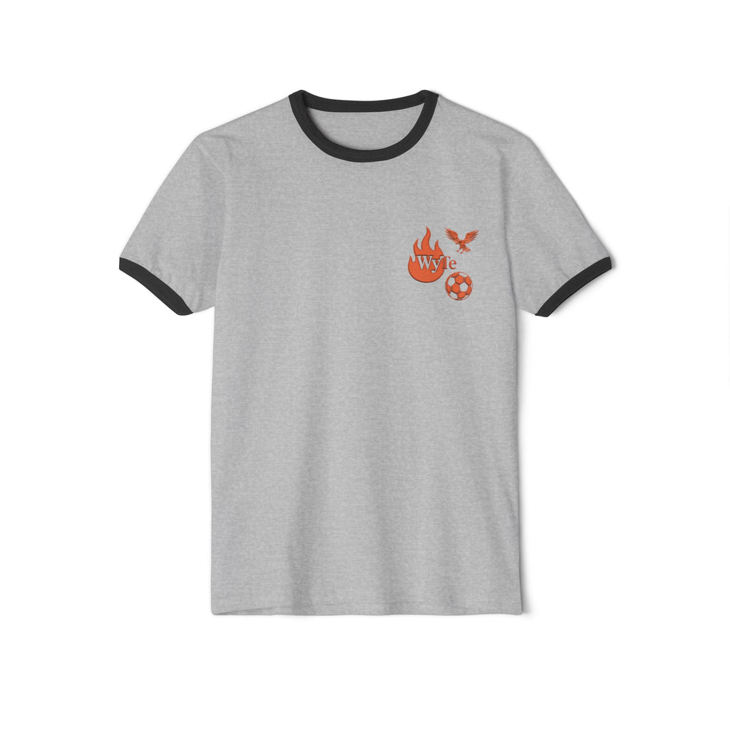 WyTe Flame & Eagle Soccer Ringer T‑Shirt — 'WYC' Pocket Graphic