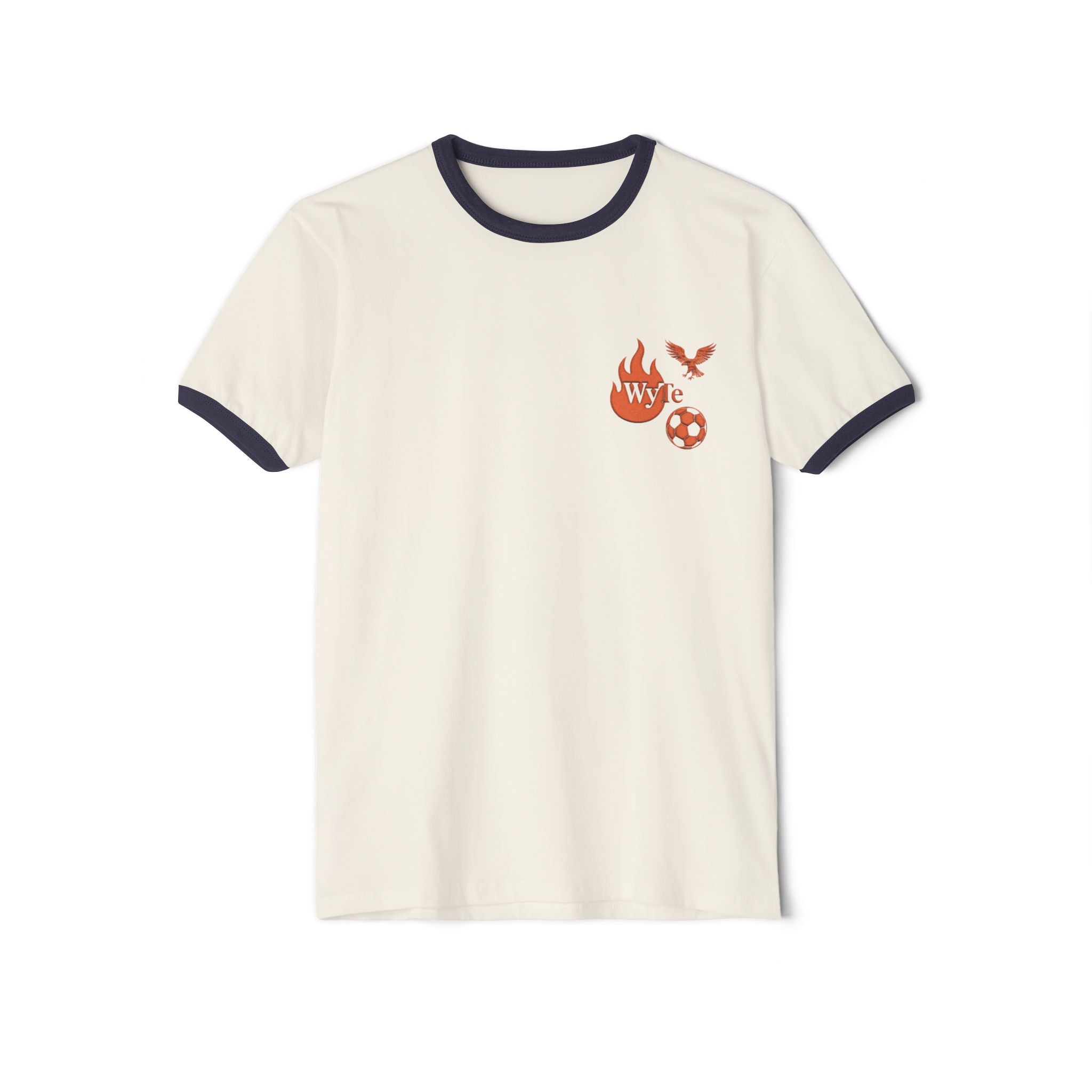 WyTe Flame & Eagle Soccer Ringer T‑Shirt — 'WYC' Pocket Graphic