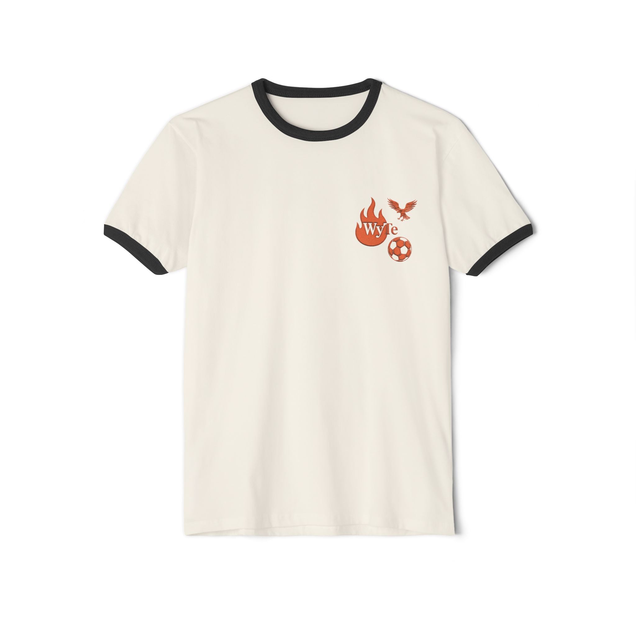 WyTe Flame & Eagle Soccer Ringer T‑Shirt — 'WYC' Pocket Graphic