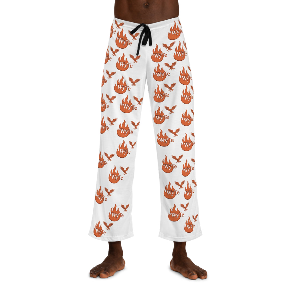 Men's Pajama Pants – White All-Over WyTe Flame  & Eagle Pattern Lounge Pants
