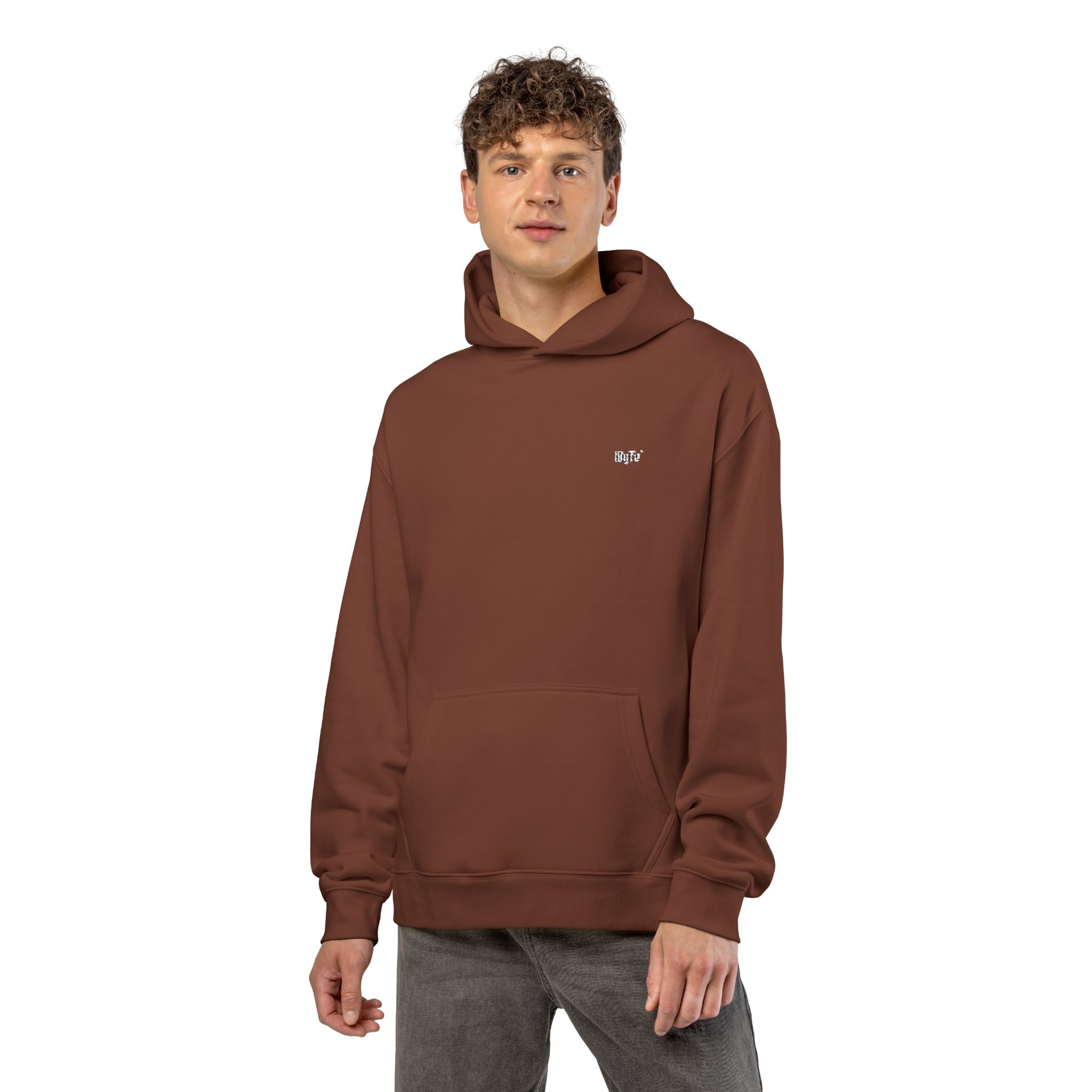WyTe` Minimal Relaxed Hoodie – Cozy Brown Pullover Chest Logo