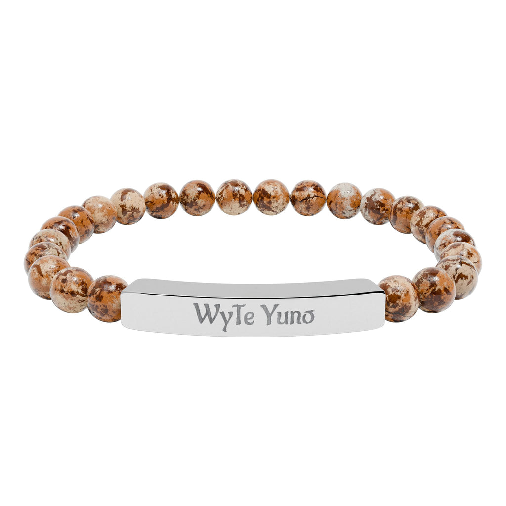 Engravable Natural Stone Bead Bar Bracelet – Personalized Stretch Bracelet