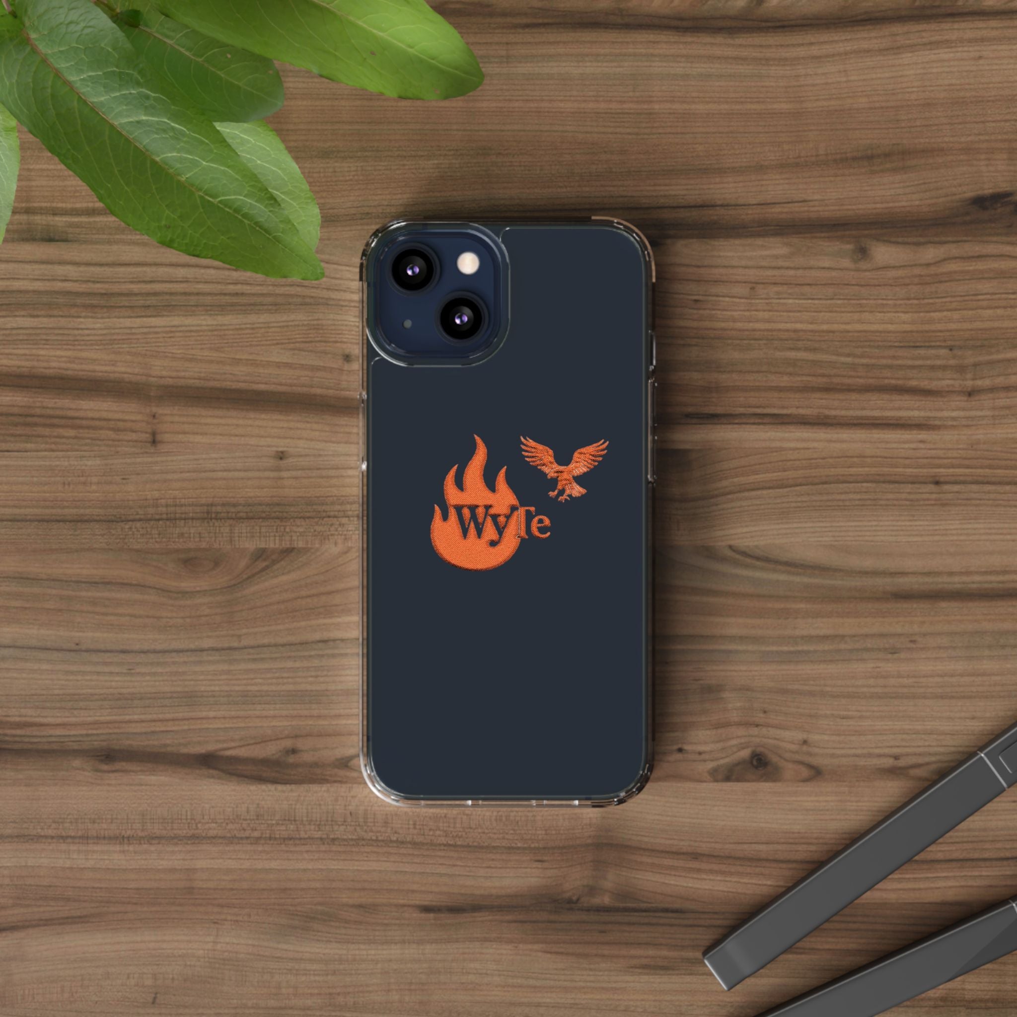 Clear Phone Case — Orange Flame & Eagle "Wyte" Clear Protective Cover