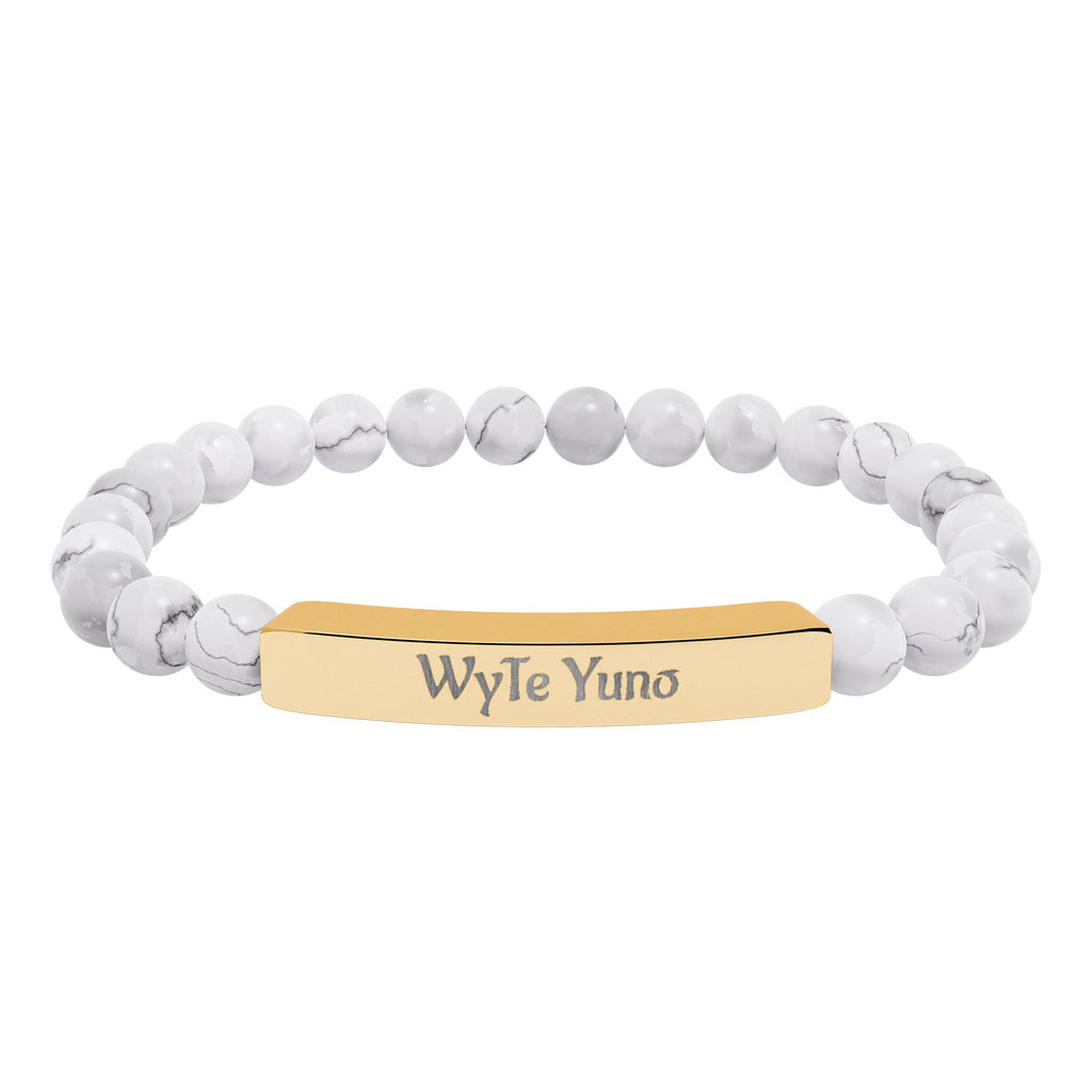Engravable Natural Stone Bead Bar Bracelet – Personalized Stretch Bracelet