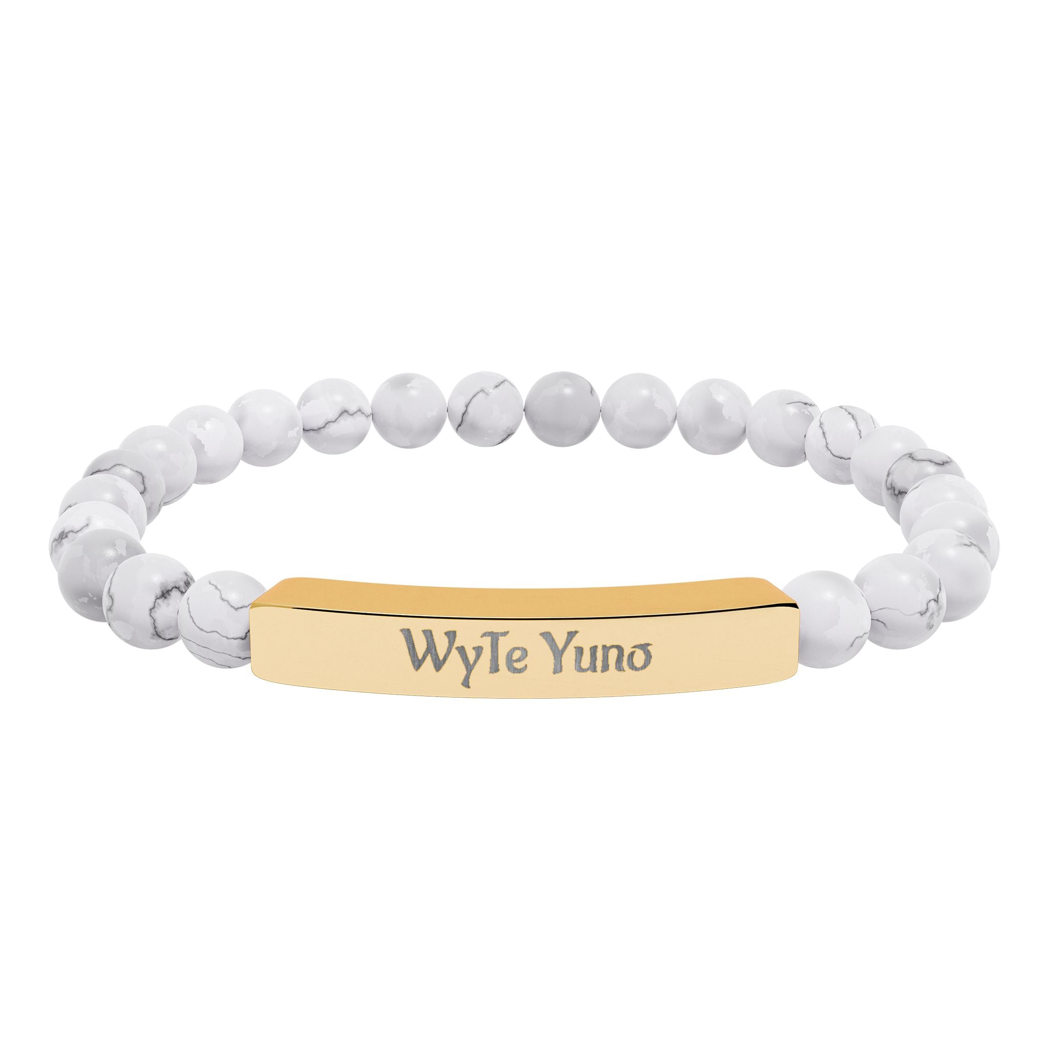 Engravable Natural Stone Bead Bar Bracelet – Personalized Stretch Bracelet