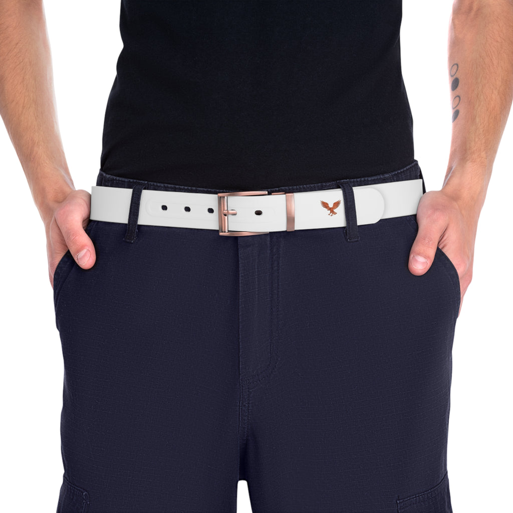 White Eagle Accent Belt — Minimalist Casual Belt with Small Eagle Logo