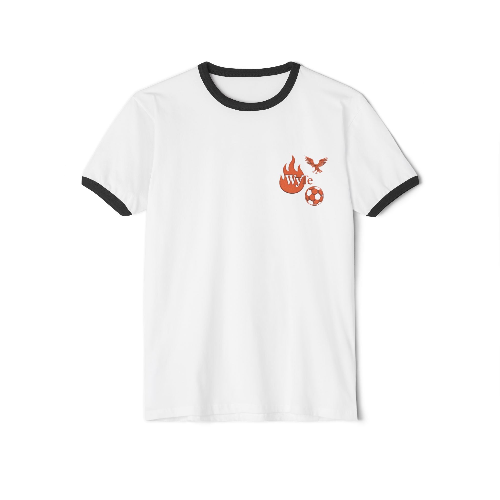 WyTe Flame & Eagle Soccer Ringer T‑Shirt — 'WYC' Pocket Graphic