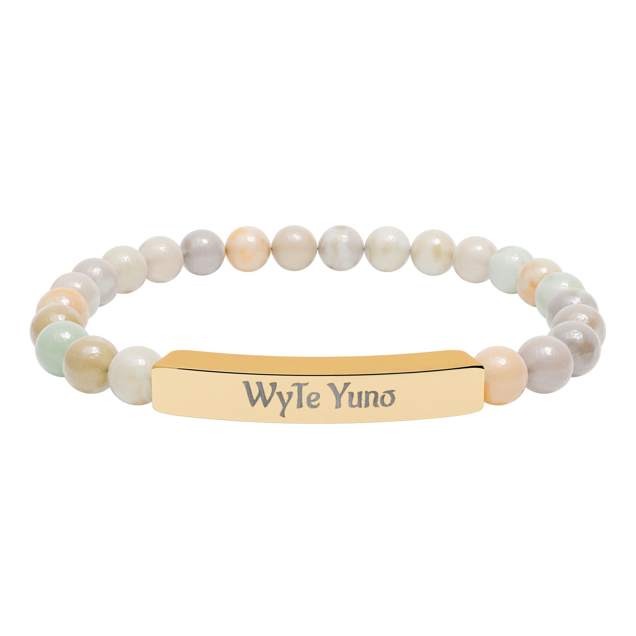 Engravable Natural Stone Bead Bar Bracelet – Personalized Stretch Bracelet