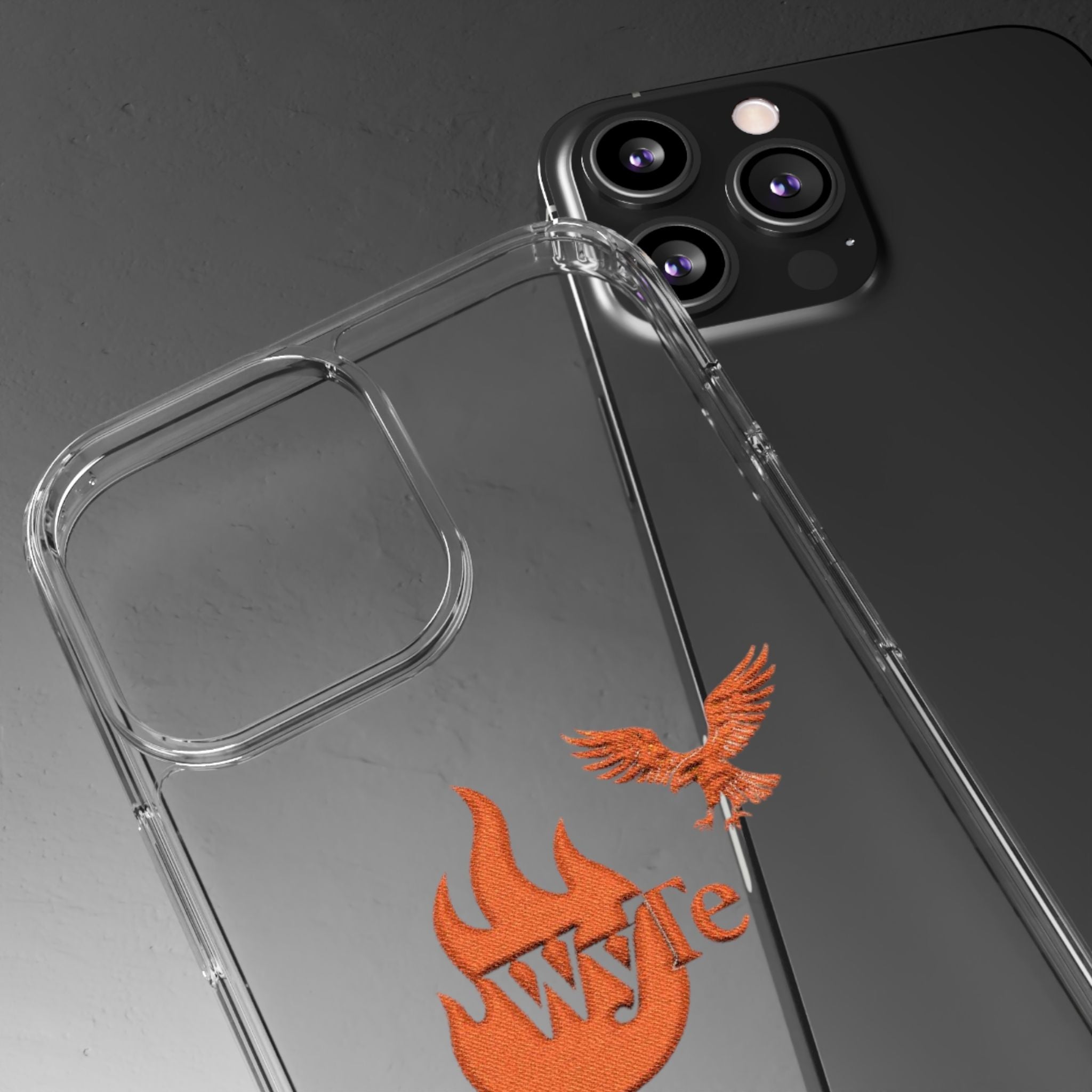 Clear Phone Case — Orange Flame & Eagle "Wyte" Clear Protective Cover