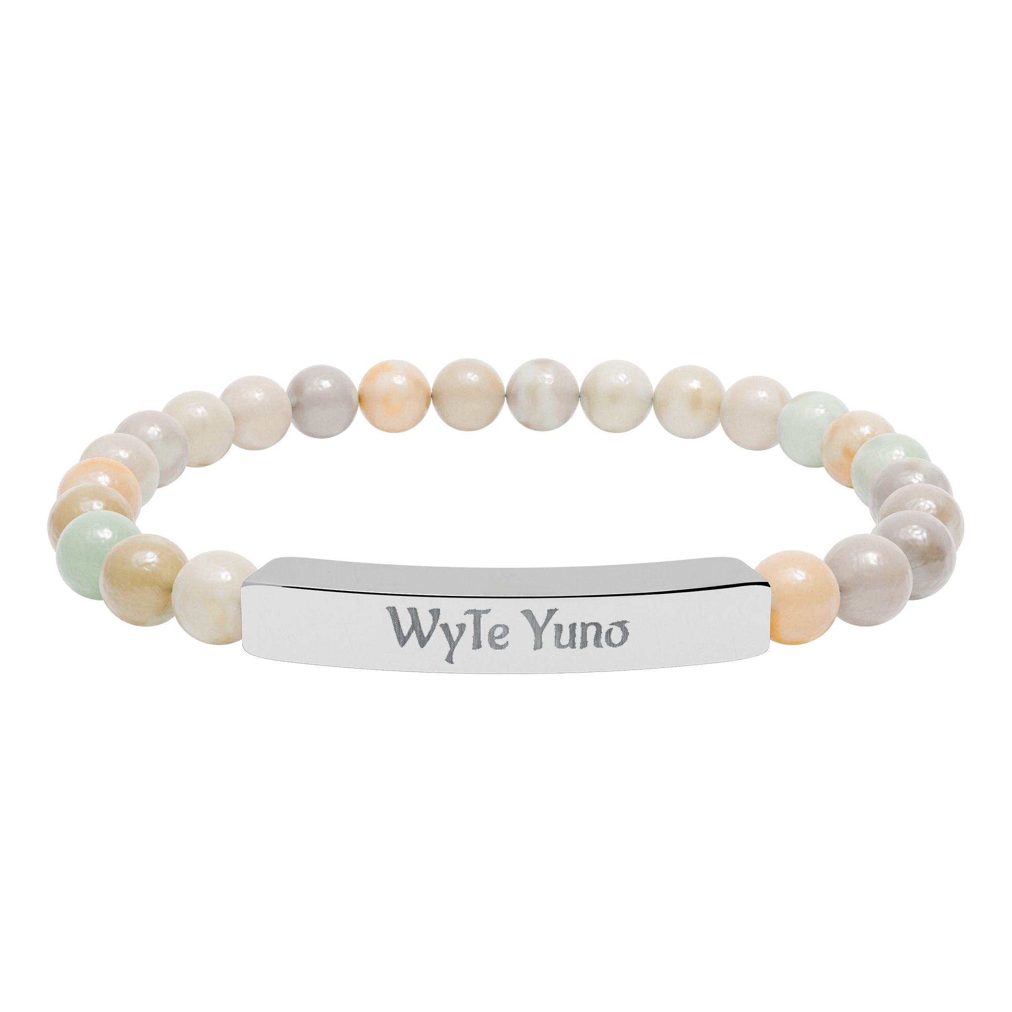 Engravable Natural Stone Bead Bar Bracelet – Personalized Stretch Bracelet