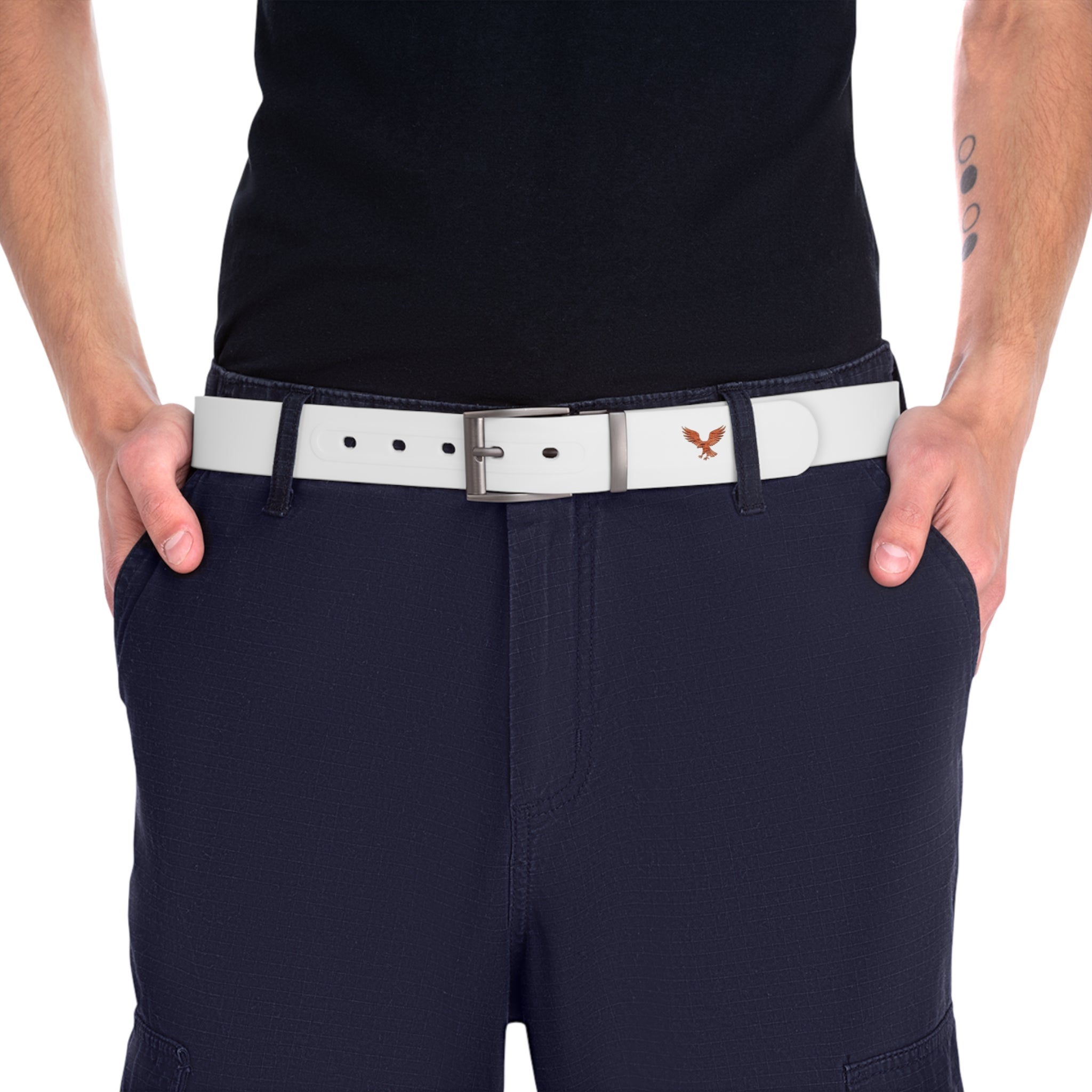 White Eagle Accent Belt — Minimalist Casual Belt with Small Eagle Logo