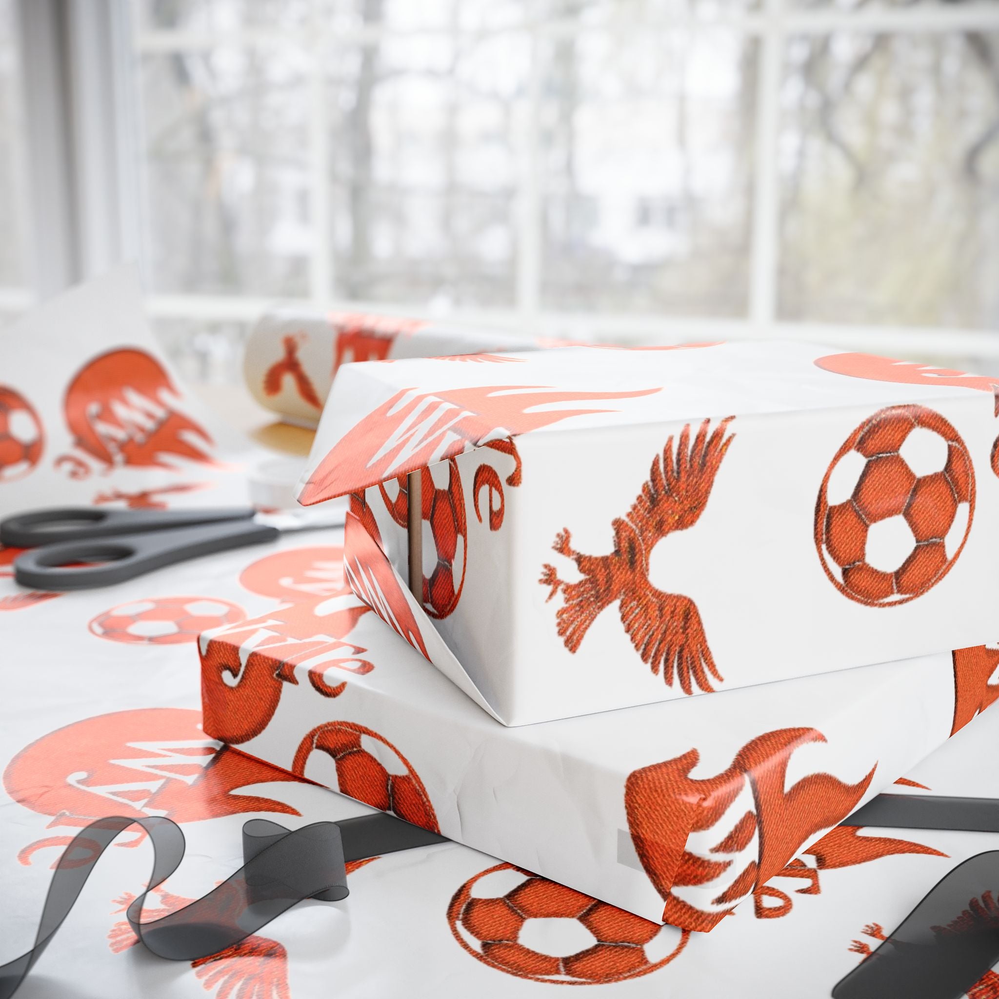 WyTe Flame & Eagle Soccer Logo Wrapping Paper — Custom Sports Gift Wrap